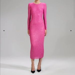 Authentic Self Portrait pink rhinestone mesh midi dress